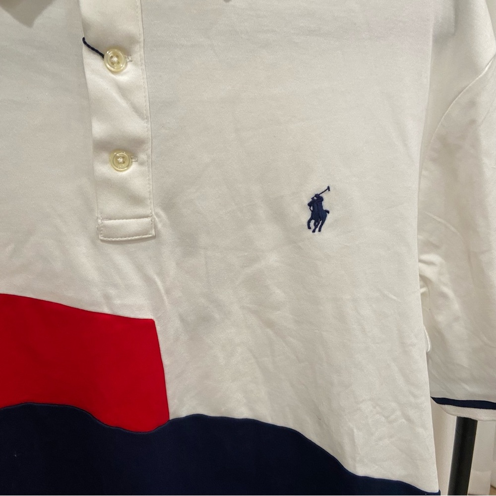 Polo by Ralph Lauren Men's Colorblock Logo Polo Shirt - Red, White, and Blue - Picture 4 of 7